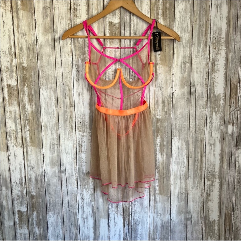 NWT Mapale Neon Candy Mesh Babydoll Lingerie - Picture 3 of 8
